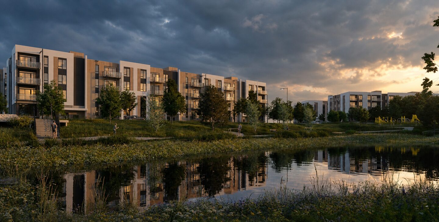 Projet résidentiel contemporain au bord d’un bassin paysager